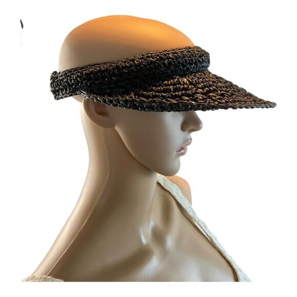 Women’s  Straw Visor One Size Black hat golf party Beach Walk Handmade. - Picture 9 of 13